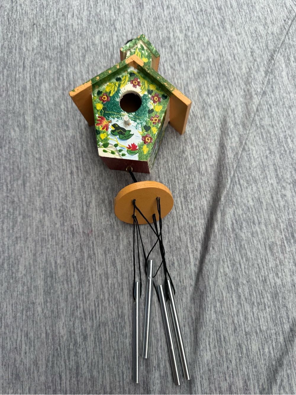 Hand-Painted Green & Yellow Decorative Birdhouse Wind Chime